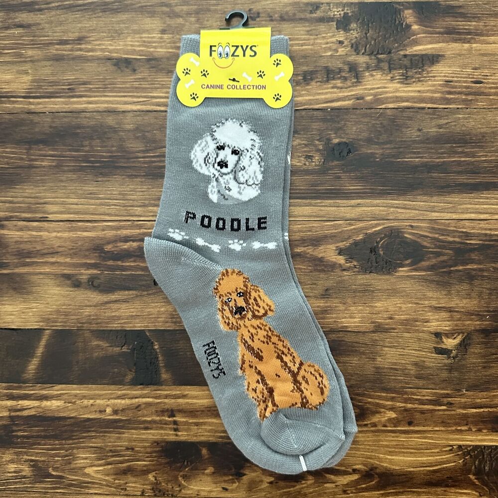 Foozys White Brown Poodle Crew Socks Gray Women's One Size